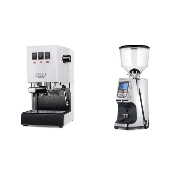 Gaggia New Classic E24, white + Eureka Atom Specialty 65, chrome