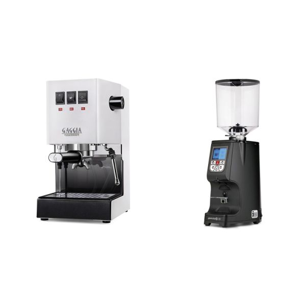 Gaggia New Classic E24, white + Eureka Atom Specialty 75, black