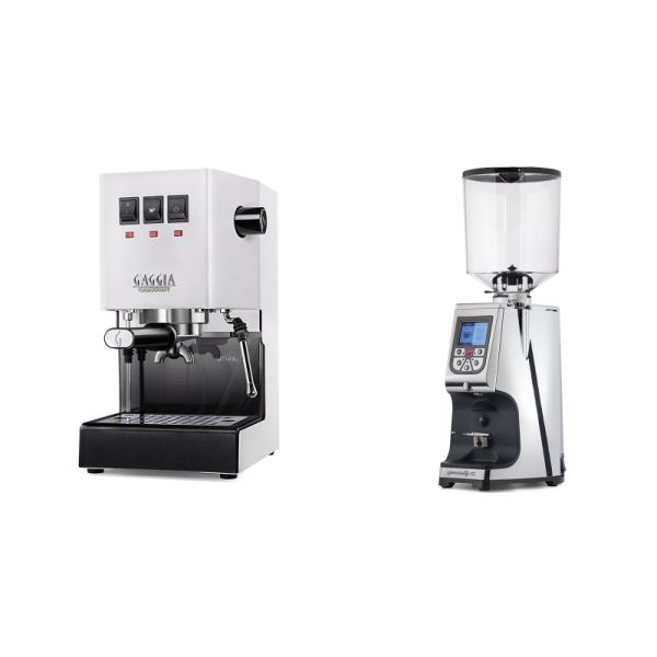 Gaggia New Classic E24, white + Eureka Atom Specialty 75, chrome