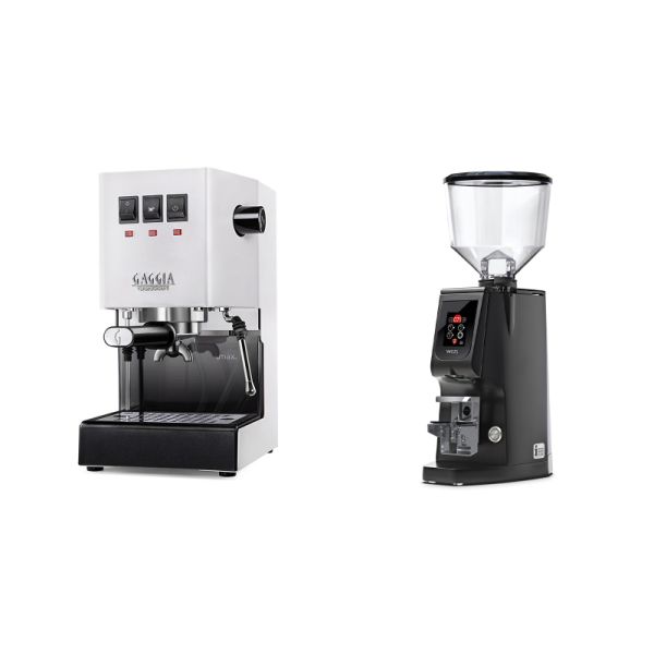 Gaggia New Classic E24, white + Eureka Atom W 65, black