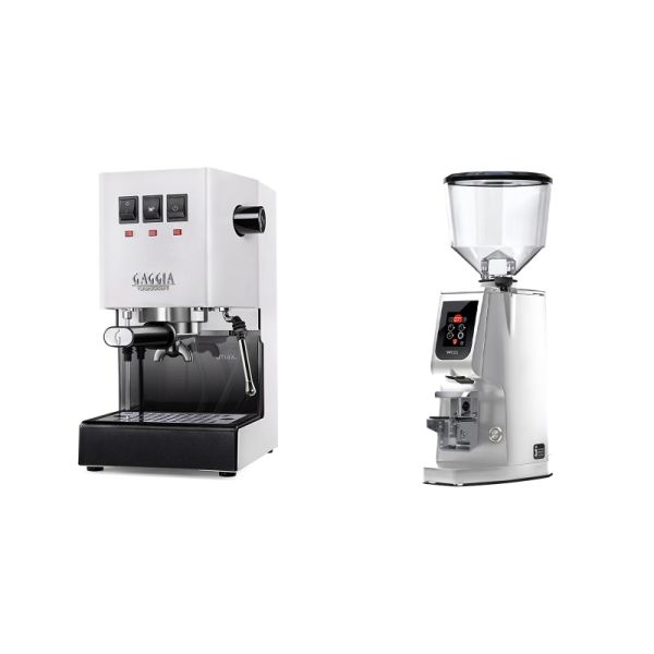 Gaggia New Classic E24, white + Eureka Atom W 65, chrome