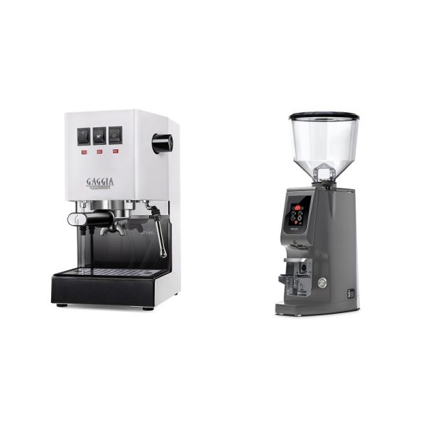 Gaggia New Classic E24, white + Eureka Atom W 65, grey