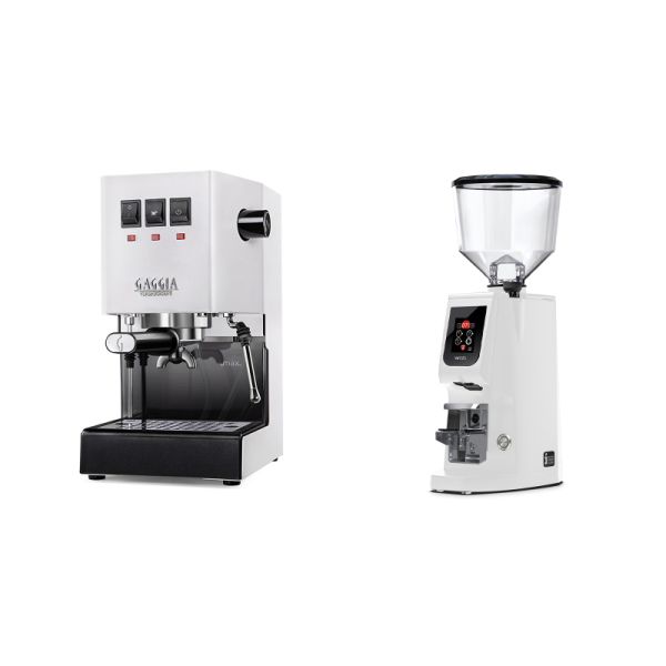 Gaggia New Classic E24, white + Eureka Atom W 65, white