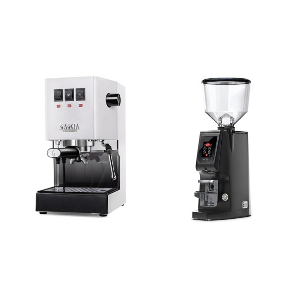 Gaggia New Classic E24, white + Eureka Atom W 75, black