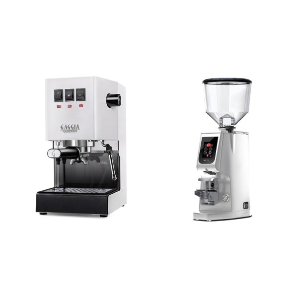 Gaggia New Classic E24, white + Eureka Atom W 75, chrome