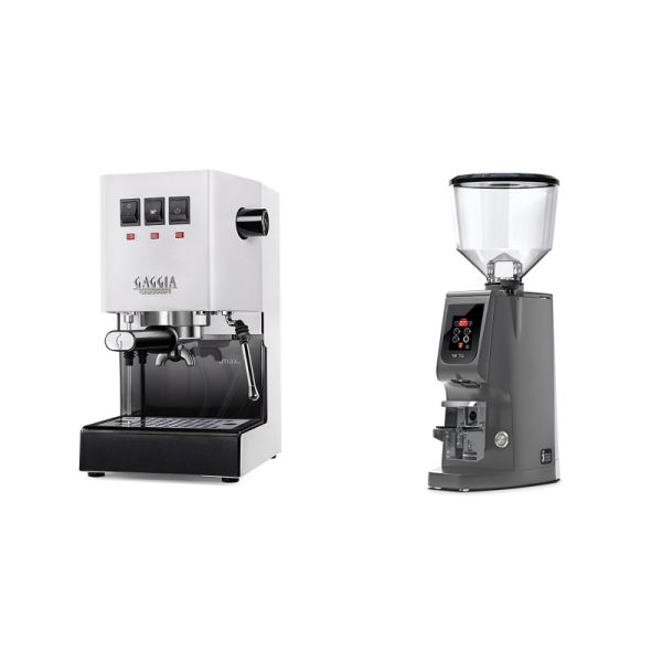 Gaggia New Classic E24, white + Eureka Atom W 75, grey