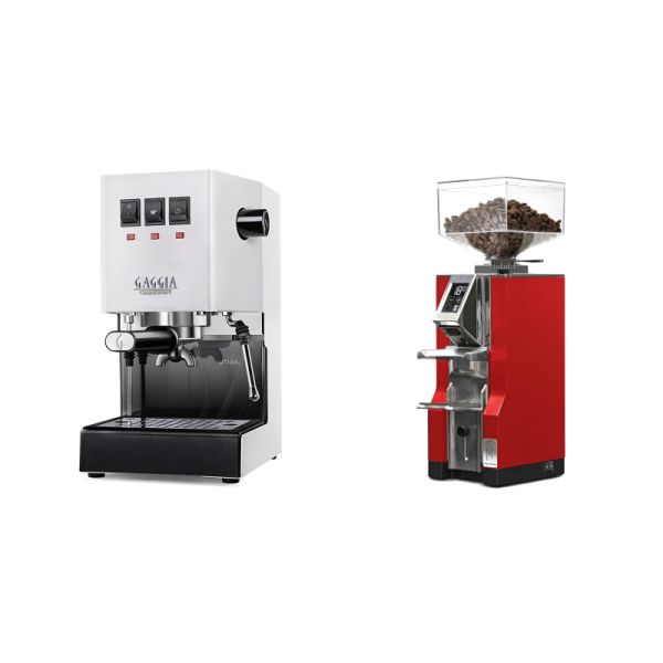 Gaggia New Classic E24, white + Eureka Mignon Libra, CR ferrari red