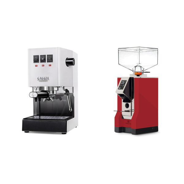 Gaggia New Classic E24, white + Eureka Mignon Perfetto, CR ferrari red