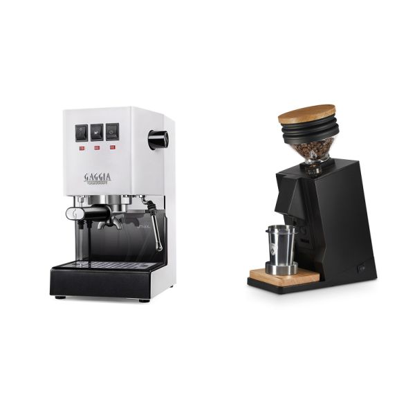 Gaggia New Classic E24, white + Eureka Mignon Single Dose, Black & Oak