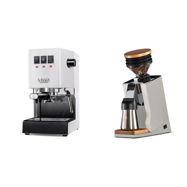 Gaggia New Classic E24, white + Eureka Mignon Single Dose PRO, White & Oak