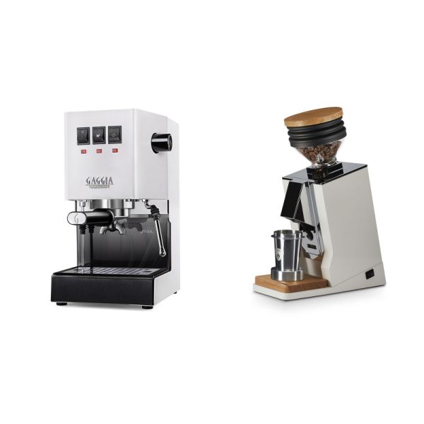 Gaggia New Classic E24, white + Eureka Mignon Single Dose, White & Oak