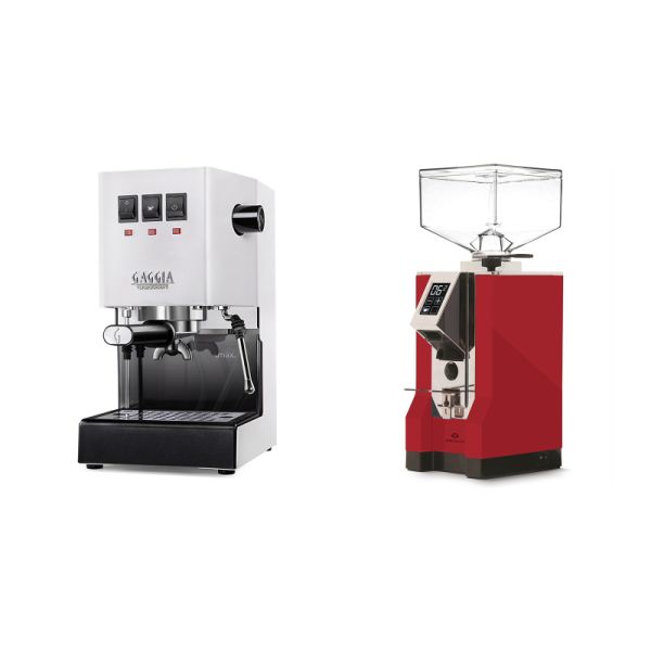 Gaggia New Classic E24, white + Eureka Mignon Specialita, CR ferrari red