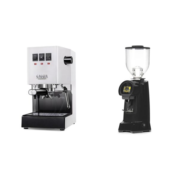 Gaggia New Classic E24, white + Eureka Helios 65, black