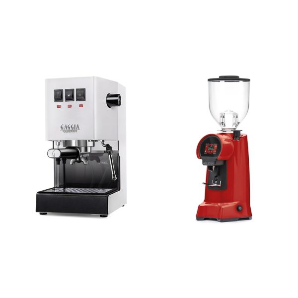 Gaggia New Classic E24, white + Eureka Helios 65, ferrari red