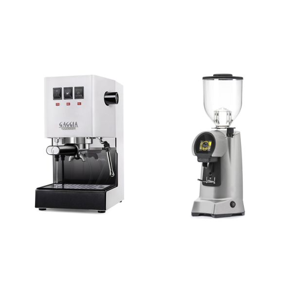 Gaggia New Classic E24, white + Eureka Helios 65, grey