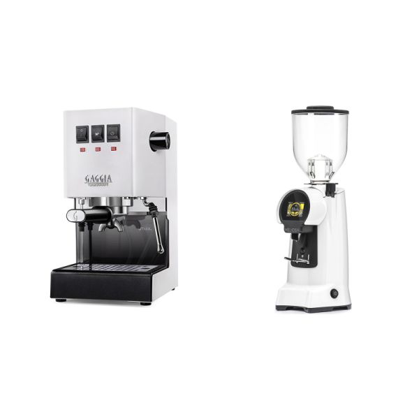 Gaggia New Classic E24, white + Eureka Helios 65, white