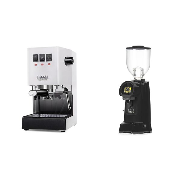 Gaggia New Classic E24, white + Eureka Helios 75, black