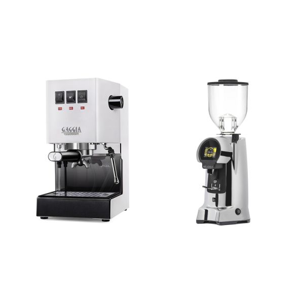 Gaggia New Classic E24, white + Eureka Helios 75, chrome