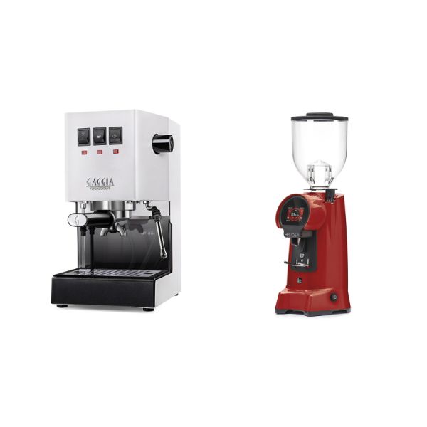 Gaggia New Classic E24, white + Eureka Helios 75, ferrari red