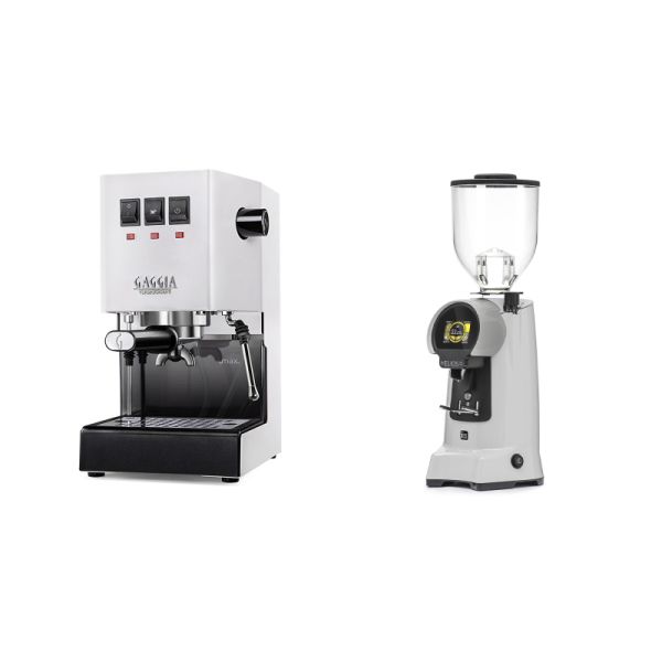 Gaggia New Classic E24, white + Eureka Helios 75, grey