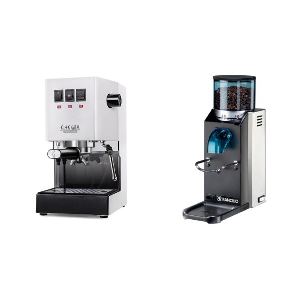 Gaggia New Classic E24, white + Rancilio Rocky Doserless