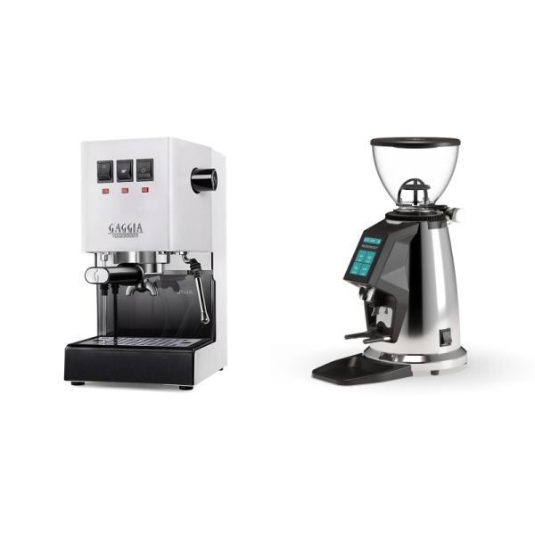 Gaggia New Classic E24, white + Rocket Espresso SPLUGA, chrome