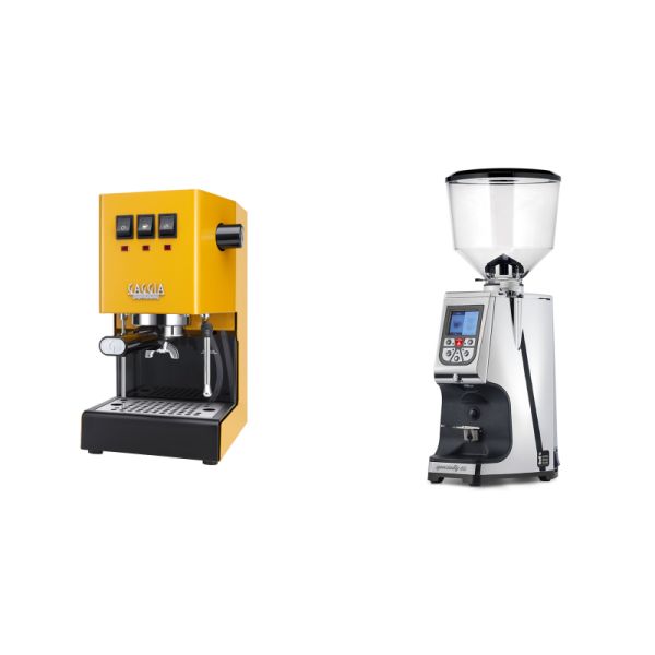 Gaggia New Classic E24, yellow + Eureka Atom Specialty 65, chrome