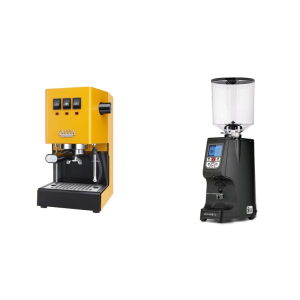 Gaggia New Classic E24, yellow + Eureka Atom Specialty 75, black