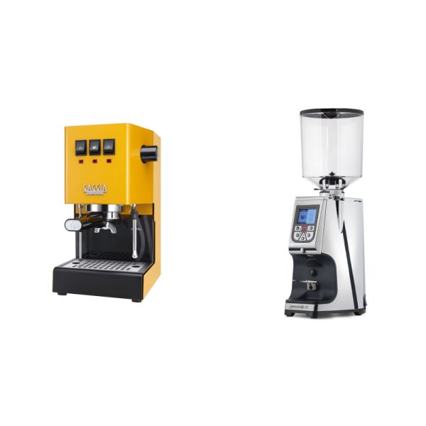 Gaggia New Classic E24, yellow + Eureka Atom Specialty 75, chrome