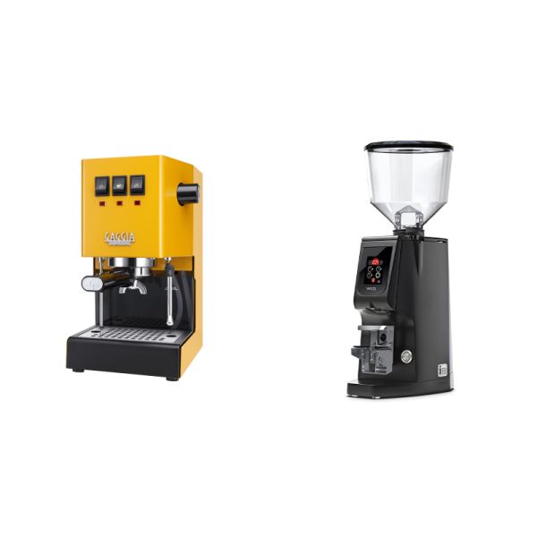 Gaggia New Classic E24, yellow + Eureka Atom W 65, black