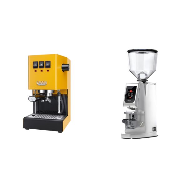 Gaggia New Classic E24, yellow + Eureka Atom W 65, chrome