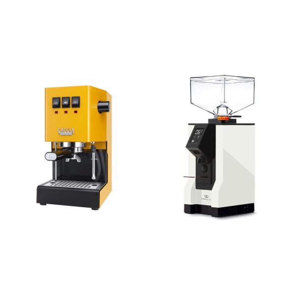 Gaggia New Classic E24, yellow + Eureka Mignon Perfetto, BL white