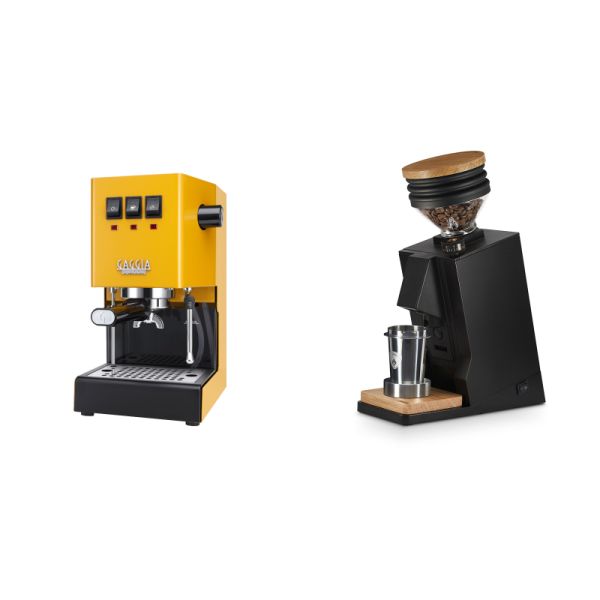 Gaggia New Classic E24, yellow + Eureka Mignon Single Dose, Black & Oak