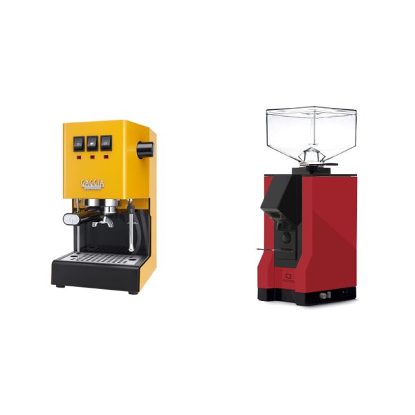 Gaggia New Classic E24, yellow + Eureka Mignon Silenzio, BL ferrari red