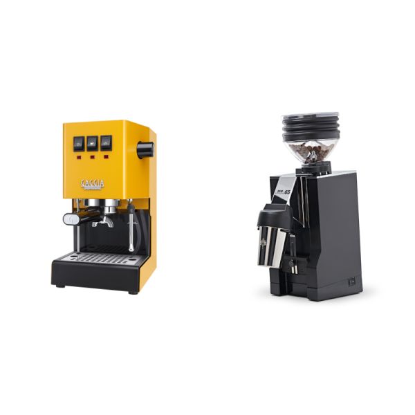 Gaggia New Classic E24, yellow + Eureka Mignon Zero 65 All Purpose, CR black