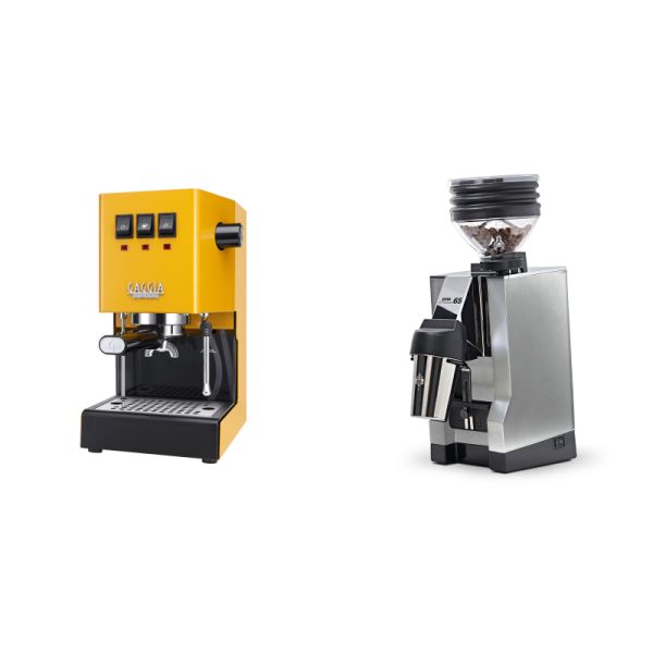 Gaggia New Classic E24, yellow + Eureka Mignon Zero 65 All Purpose, CR chrome