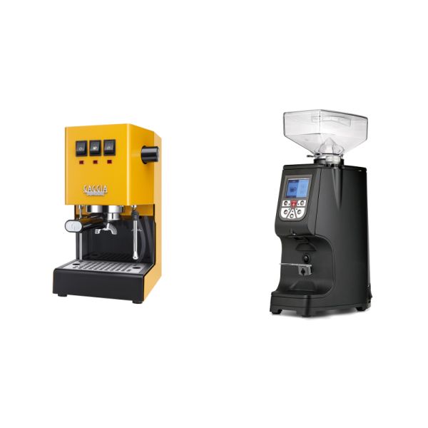 Gaggia New Classic E24, yellow + Eureka Atom 60, black