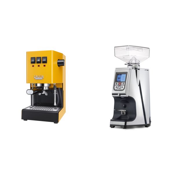 Gaggia New Classic E24, yellow + Eureka Atom 60, chrome