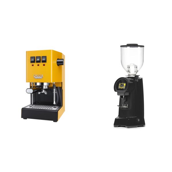 Gaggia New Classic E24, yellow + Eureka Helios 65, black