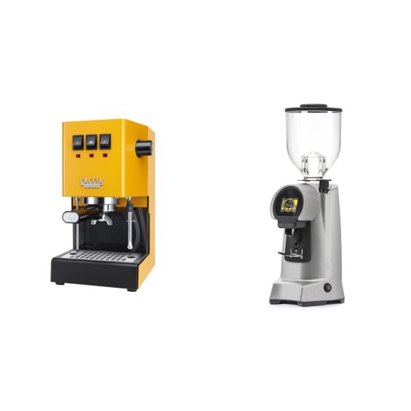 Gaggia New Classic E24, yellow + Eureka Helios 65, grey