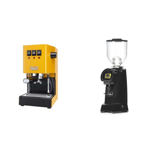 Gaggia New Classic E24, yellow + Eureka Helios 75, black