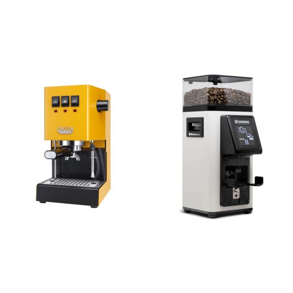 Gaggia New Classic E24, yellow + Rancilio STILE, white