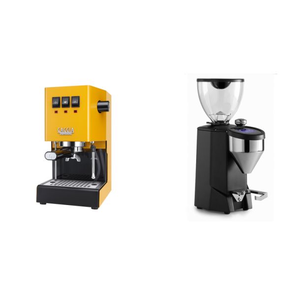 Gaggia New Classic E24, yellow + Rocket Espresso FAUSTO 2.1, black