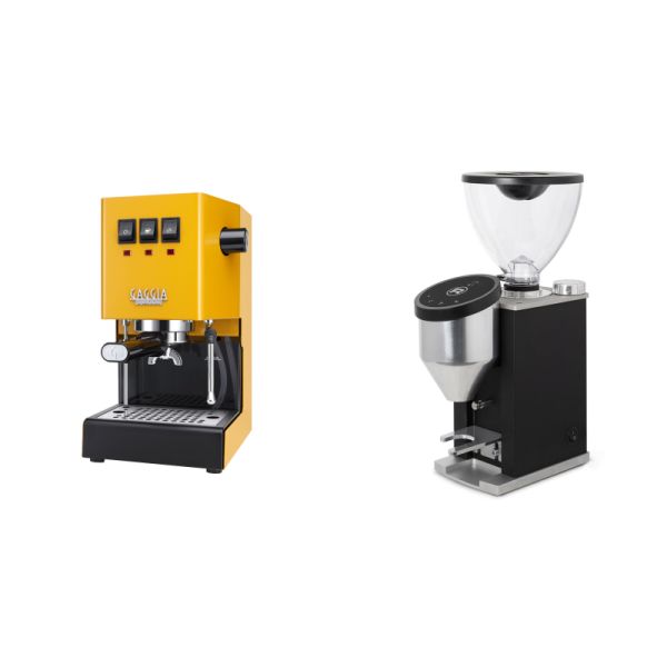 Gaggia New Classic E24, yellow + Rocket Espresso FAUSTINO 3.1, black