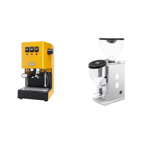 Gaggia New Classic E24, yellow + Rocket Espresso FAUSTINO 3.1, white