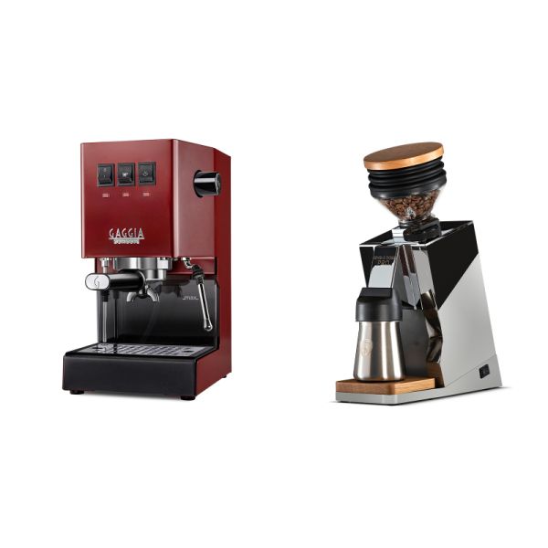 Gaggia New Classic E24 BC, red + Eureka Mignon Single Dose PRO, Chrome & Oak