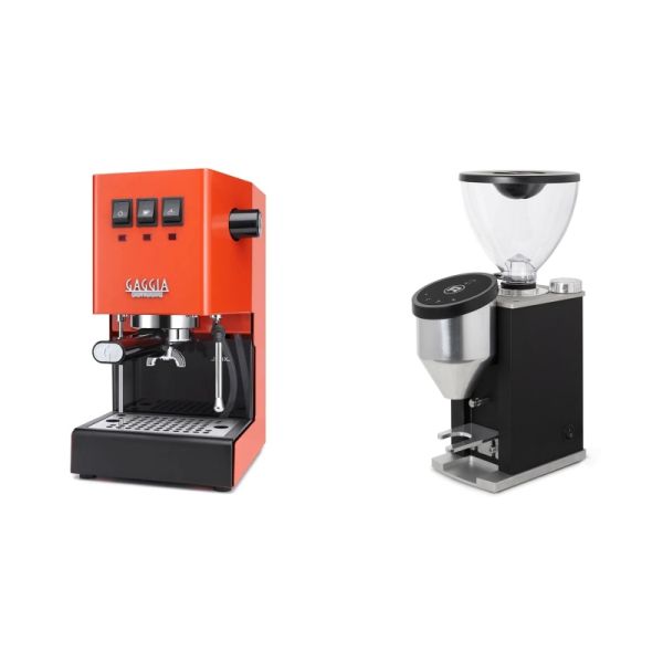 Gaggia New Classic BC, orange + Rocket Espresso FAUSTINO 3.1, black