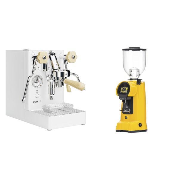 Lelit Mara PL62X V2, white + Eureka Helios 75, yellow