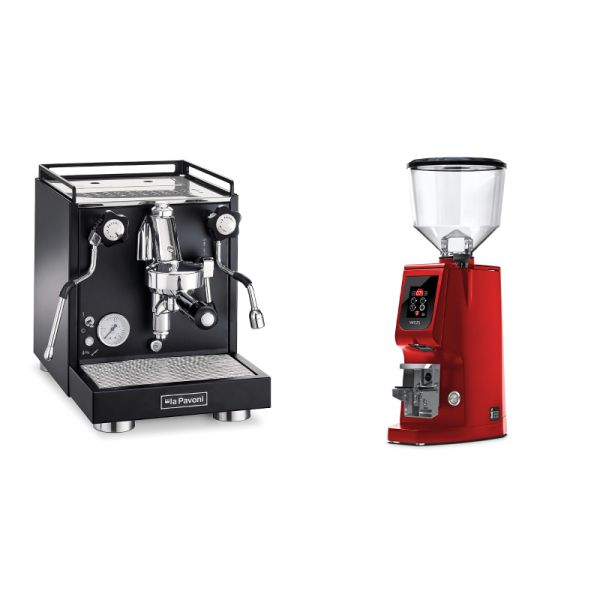 La Pavoni Cellini Classic, black + Eureka Atom W 65, ferrari red