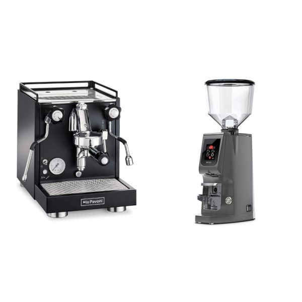 La Pavoni Cellini Classic, black + Eureka Atom W 65, grey